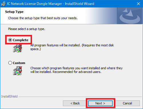 IC Network License Dongle Manager インストール画面