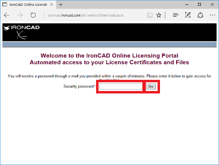 Security password 入力画面