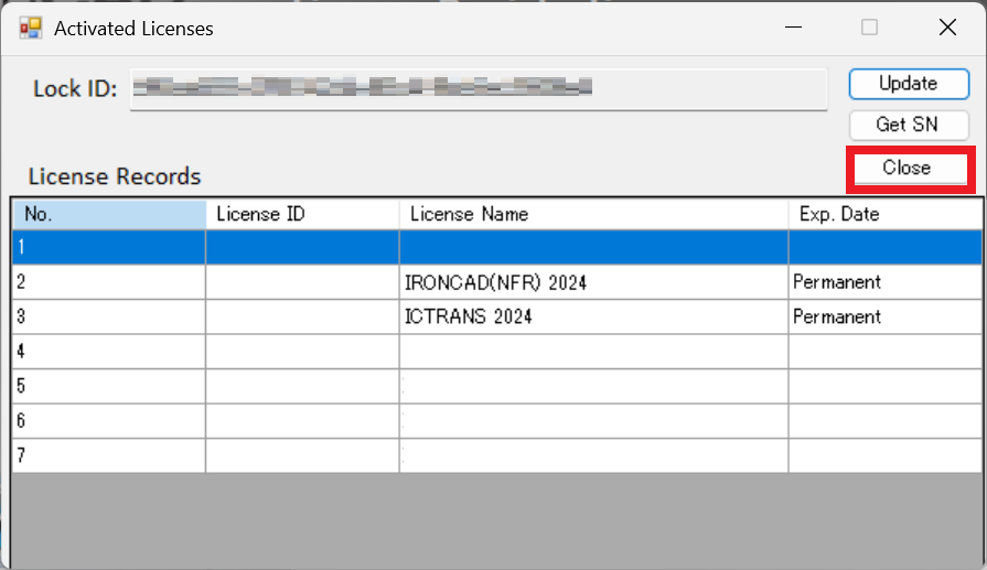 ライセンスの登録確認