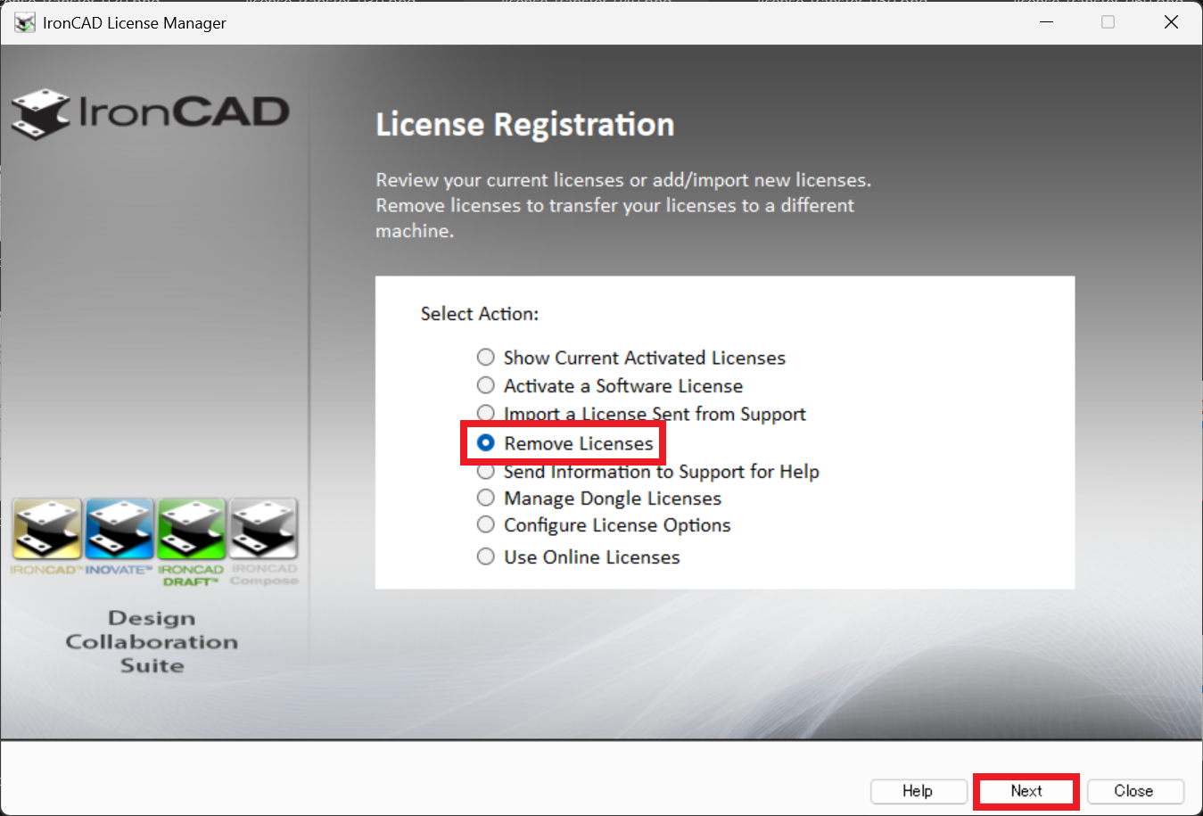 IronCAD License Manager画面