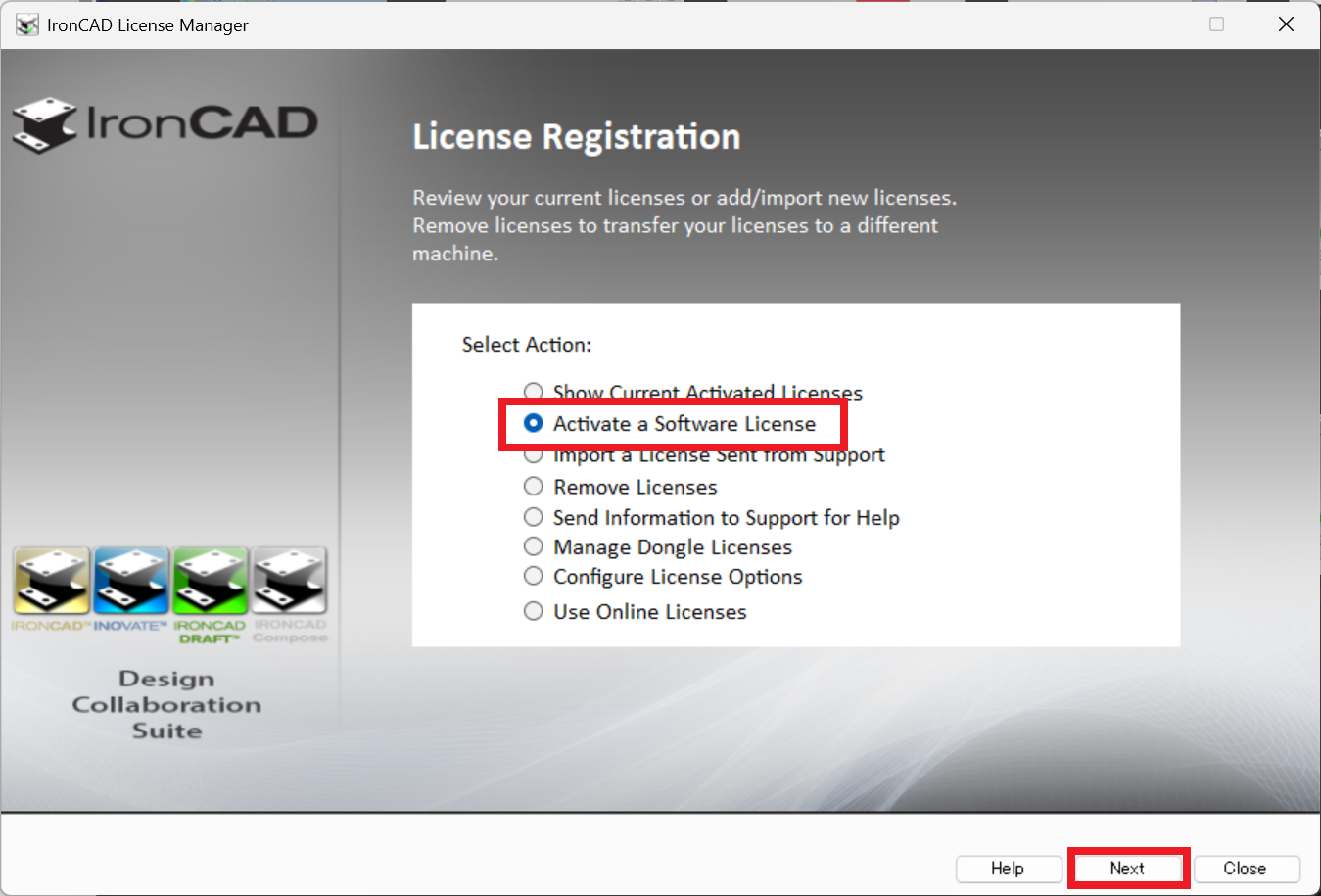 IronCAD License Manager 画面